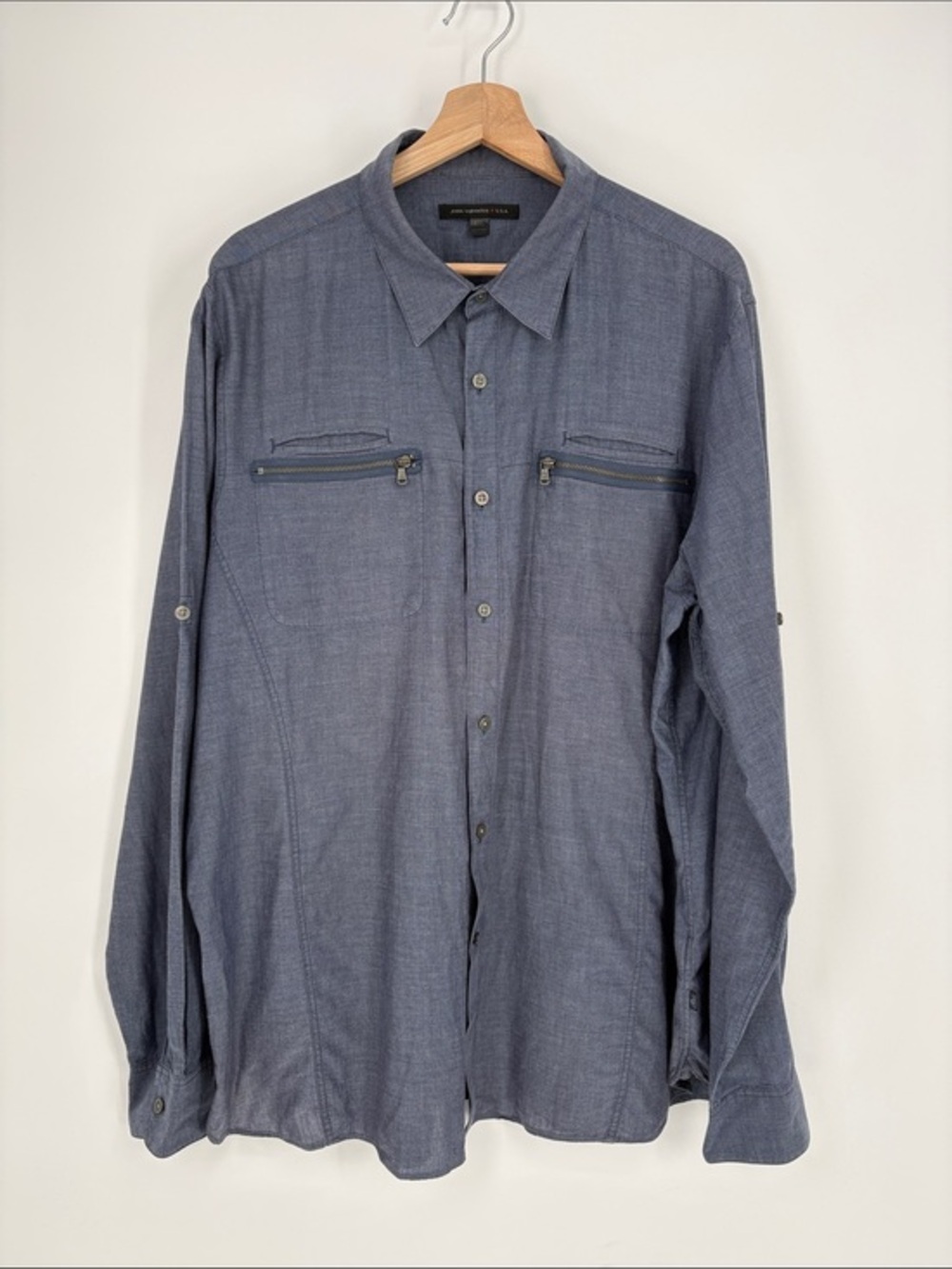 🐭 John Varvatos cotton Slate Blue Button-Down Casual Shirt